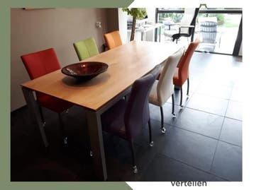Set van 6 leren eetkamerstoelen - met wieltjes - diverse, Ophalen of Verzenden, Nieuw, Eén