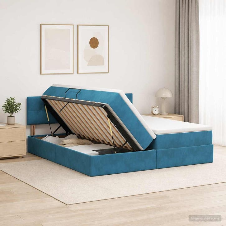 vidaXL LED opbergbed met matras Donkerblauw 180 x 200 cm, Huis en Inrichting, Slaapkamer | Bedden, Nieuw, Verzenden