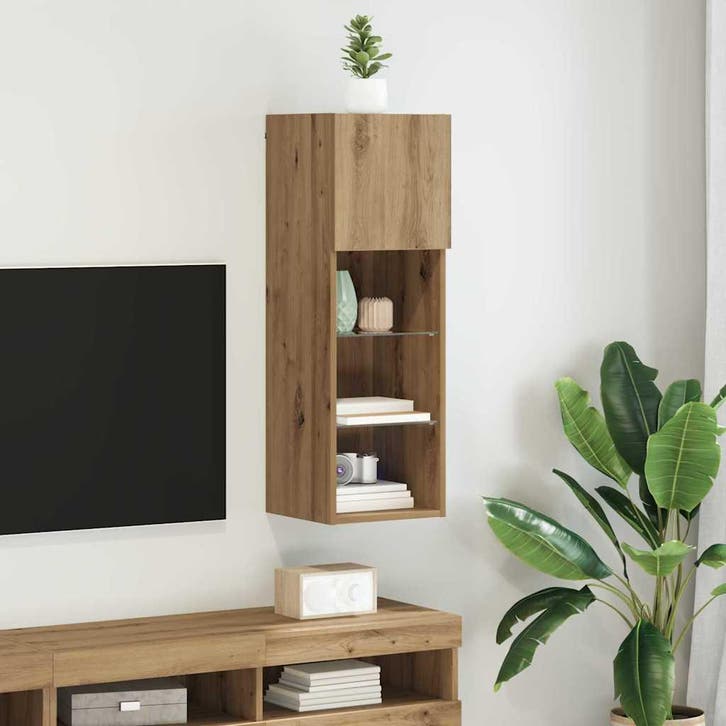 vidaXL Wand gemonteerd TV Kast met LED Artisan Eiken 30,5 x, Huis en Inrichting, Kasten |Televisiemeubels, Nieuw, Verzenden