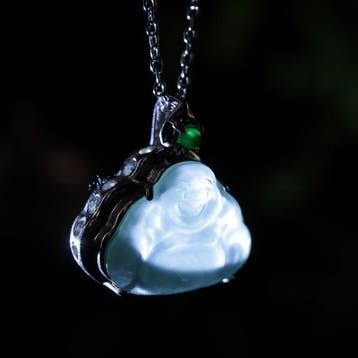 Snijwerk, S925 Silver inlay Natural Jade Maitreya Buddha