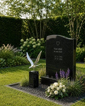 sculptuur, gans in vlucht op marmeren zuil - 33 cm -