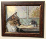 H.M.Bergen (1945) - Kat kijkt liefdevol toe, Antiek en Kunst