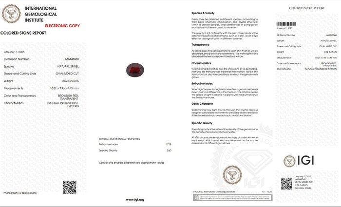 1 pcs Rood, Bruin Spinel - 2.52 ct - International, Handtassen en Accessoires, Edelstenen