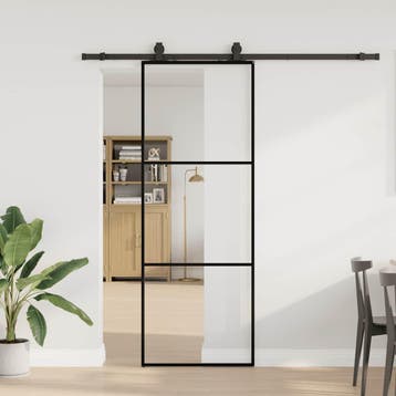vidaXL Schuifdeur met beslagset 76x205 cm ESG glas zwart, Verzenden