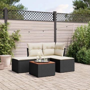 vidaXL 5-delige Loungeset met kussens poly rattan zwart, Verzenden, Nieuw, Loungeset