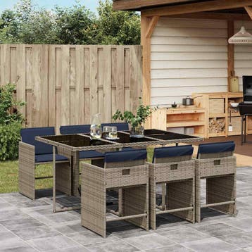 vidaXL 7-delige tuinset met kussens, grijs polyrotan, Verzenden, Nieuw, Tuinset