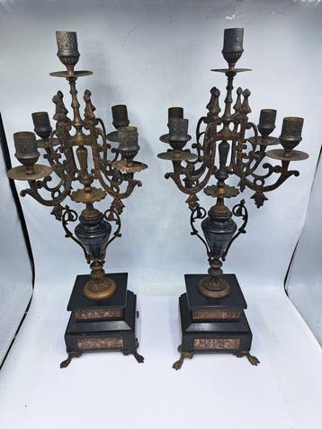 Kandelaber H : 55 cm - Marmer, Brons - Napoleon III