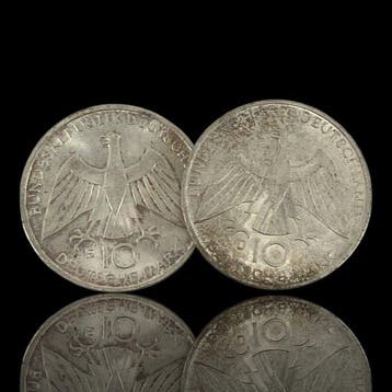 Duitsland. 2 x 10 Deutsche Mark , prata (Olympic Games in, Postzegels en Munten, Munten | Europa | Niet-Euromunten