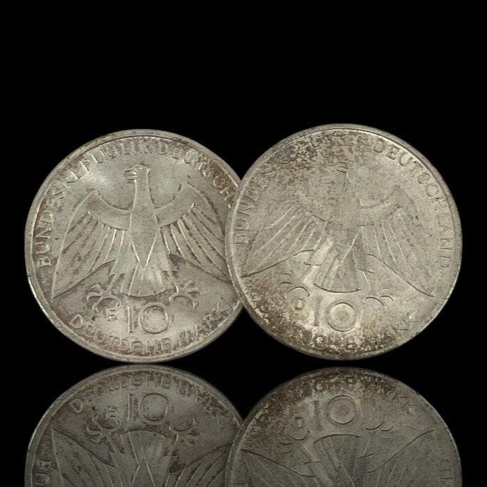 Duitsland. 2 x 10 Deutsche Mark , prata (Olympic Games in, Postzegels en Munten, Munten | Europa | Niet-Euromunten