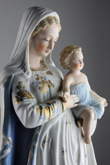 Beeldje - Large Pair of Religious Figures - Bisque Porselein