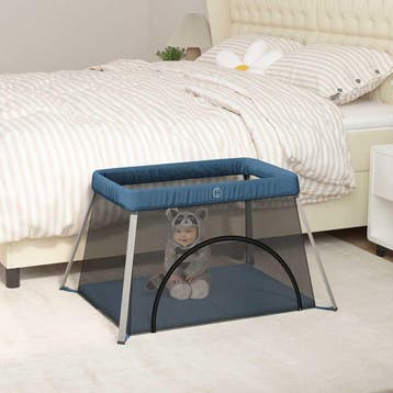 vidaXL Babybox met matras linnen marineblauw, Verzenden, Nieuw