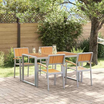 vidaXL Tuin Eettafel Set 5 st Grijs Massief Acacia Hout, Verzenden, Nieuw