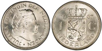 Nederland. Juliana. 1 Gulden 1967 POSITIE A & B in PCGS slab