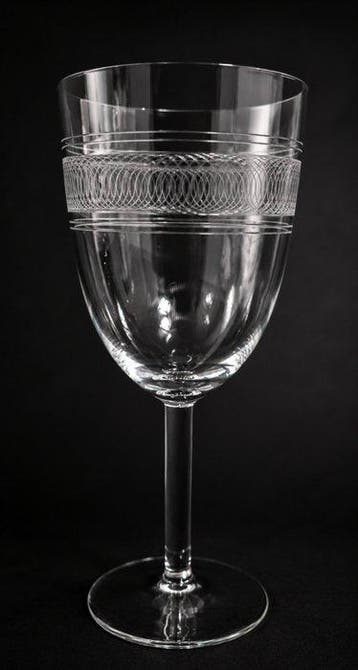 Wijnglas (6) - guilloché - gegraveerd kristal - Art Deco