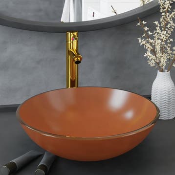 vidaXL Wastafel met kraan en pop-up afvoer gehard glas bruin, Verzenden