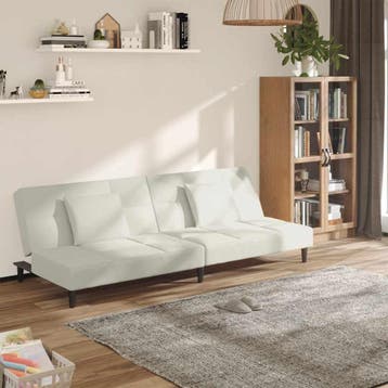 vidaXL Slaapbank 2-zits met 2 kussens fluweel crèmekleurig, Verzenden, Nieuw