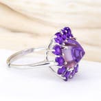 Sans prix de réserve - Bague Argent, Plaqué or Améthyste -