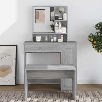 vidaXL Kaptafel met spiegel 86,5x35x136 cm grijs sonoma, Verzenden