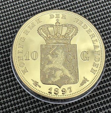 Pays-Bas. Gouden tientje 1897 Wilhelmina Crown Size Herslag