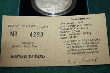 Frankrijk. 15 ECUS 100 Francs 1991 (Zonder minimumprijs), Postzegels en Munten