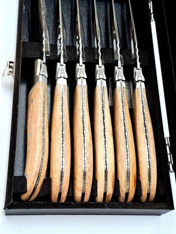 Laguiole - 6x Luxury Steak Knives - Oak Wood - stonewash
