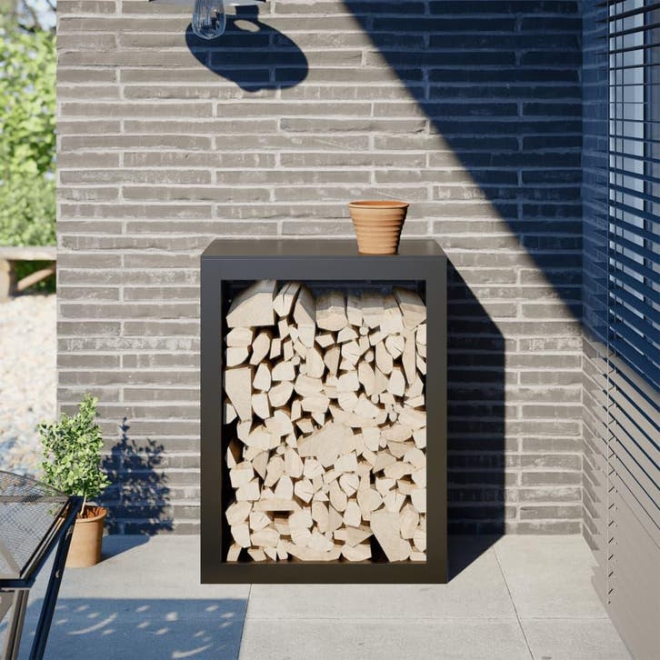 vidaXL Haardhoutrek 60x40x80 cm staal zwart, Tuin en Terras, Brandhout, Verzenden