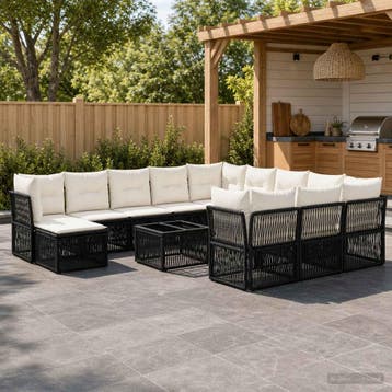 vidaXL Tuinbank Set 13 st Zwart poly rattan, Tuin en Terras, Verzenden, Nieuw