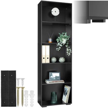 Boekenrek Lexi 5 vakken 60x30x190cm - zwart, Huis en Inrichting, Verzenden, Nieuw