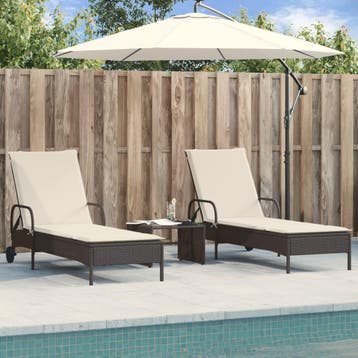 vidaXL Ligstoelen 2 st met kussens poly rattan zwart, Tuin en Terras, Verzenden, Nieuw