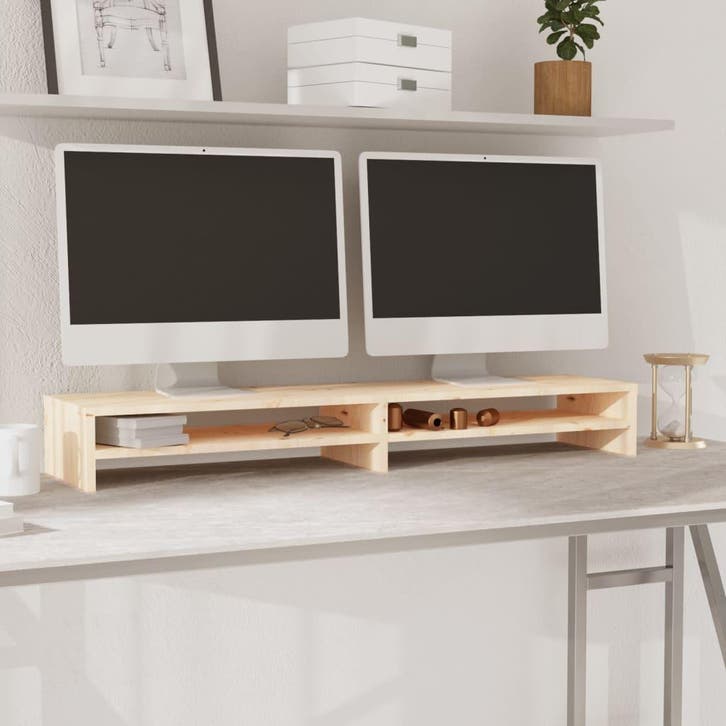vidaXL Monitorstandaard 100x24x13 cm massief grenenhout, Huis en Inrichting, Kasten |Televisiemeubels, Nieuw, Verzenden