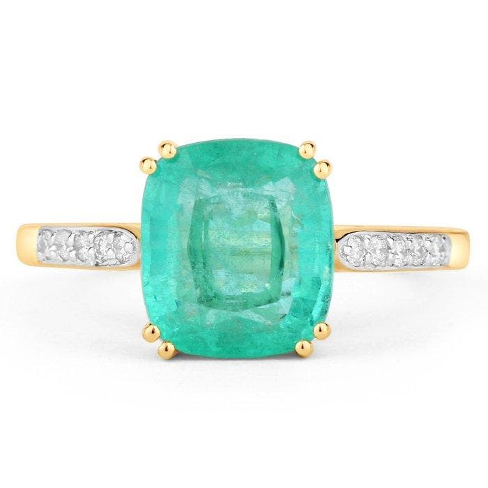 Bague - 14 carats Or jaune - 2.41ct. tw. Émeraude - Diamant, Bijoux, Sacs & Beauté, Bagues