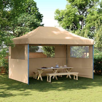 vidaXL Partytent inklapbaar pop-up met 3 zijwanden beige, Verzenden, Nieuw