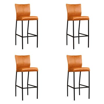 Set van 4 Leren barkrukken Revolt hoog - Vintage Cognac, Ophalen of Verzenden