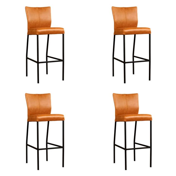 Set van 4 Leren barkrukken Revolt hoog - Vintage Cognac, Maison & Meubles, Tabourets de bar, Enlèvement ou Envoi