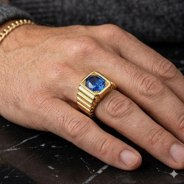 Ring - 18 karaat Geel goud - 1.80ct. tw. Saffier, Handtassen en Accessoires, Ringen