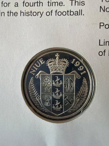 Niue. 5 Dollars 1991 World Cup 94 - 9,63g (.500) (Zonder