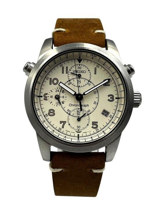 Seiko - Chronograph – White Pilot Dial – Tri-Compax –, Bijoux, Sacs & Beauté, Montres | Anciennes | Antiquités