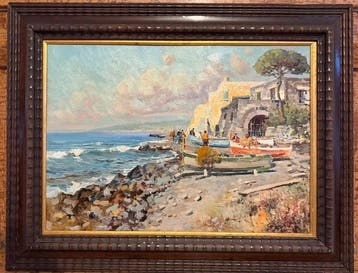 Felice Giordano (1880-1964) - Marina con pescatori