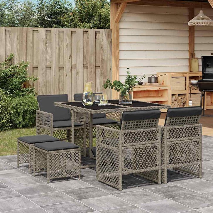 vidaXL 9-delige Tuinset met kussens poly rattan grijs, Tuin en Terras, Tuinsets en Loungesets, Tuinset, Nieuw, Verzenden