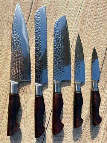 Ichirusen - Tafelmes (5) - Gehammelde Damascus-staal -