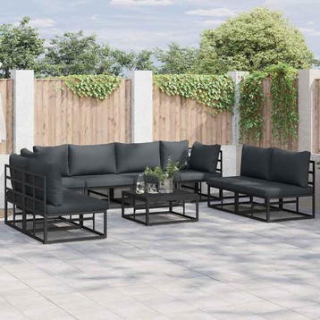 vidaXL Tuinbank Set met kussen 8 pcs Zwart Aluminium, Tuin en Terras, Verzenden, Nieuw