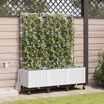 vidaXL Tuin Plantenbak met Irrigatie en Wielen 3 st Wit PP, Verzenden, Nieuw