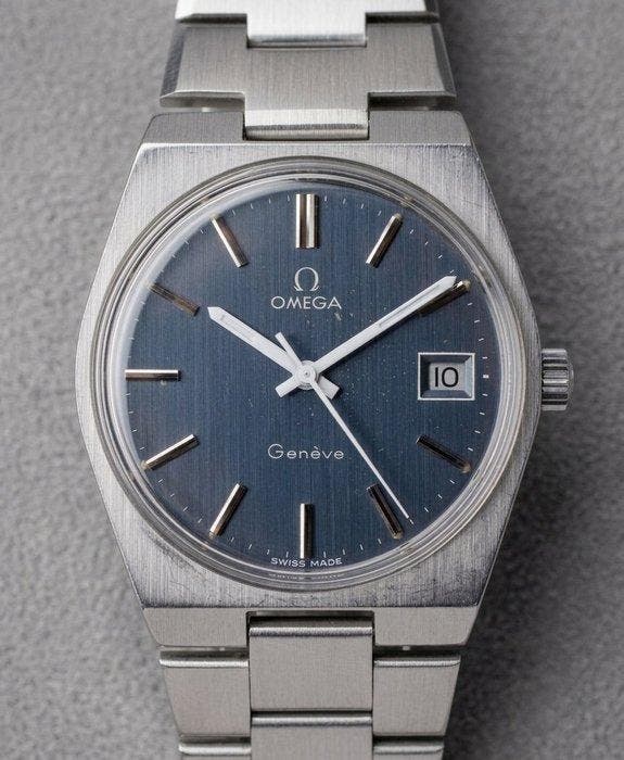 Omega - Vintage Geneve – Blue Dial – Integrated Bracelet –, Handtassen en Accessoires, Horloges | Heren
