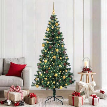 vidaXL Kunststof Voorverlichte Kerstboom Groen 210 cm PVC en, Verzenden, Nieuw