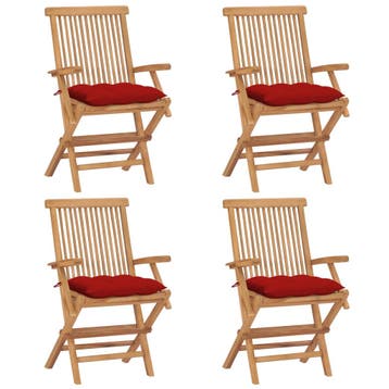 vidaXL Klapstoelen met rode kussens, 4 stuks, massief, Verzenden, Nieuw