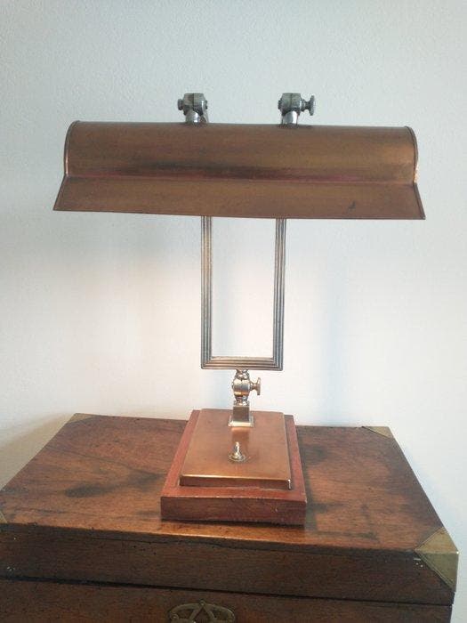 Lampe de banquier - Laiton, Bois - Lumière élégante., Antiquités & Art, Art | Objets design