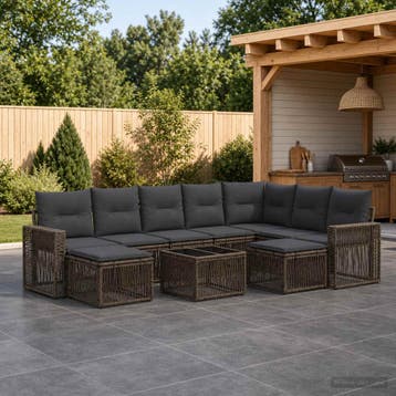 vidaXL Tuinbank Set 10 st Grijs en Donkergrijs poly rattan, Verzenden, Nieuw