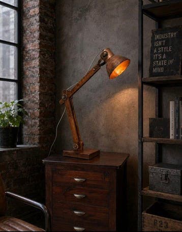 Statief tafellamp - Hout Eiken , Rood Koper - EYECATCHER!!
