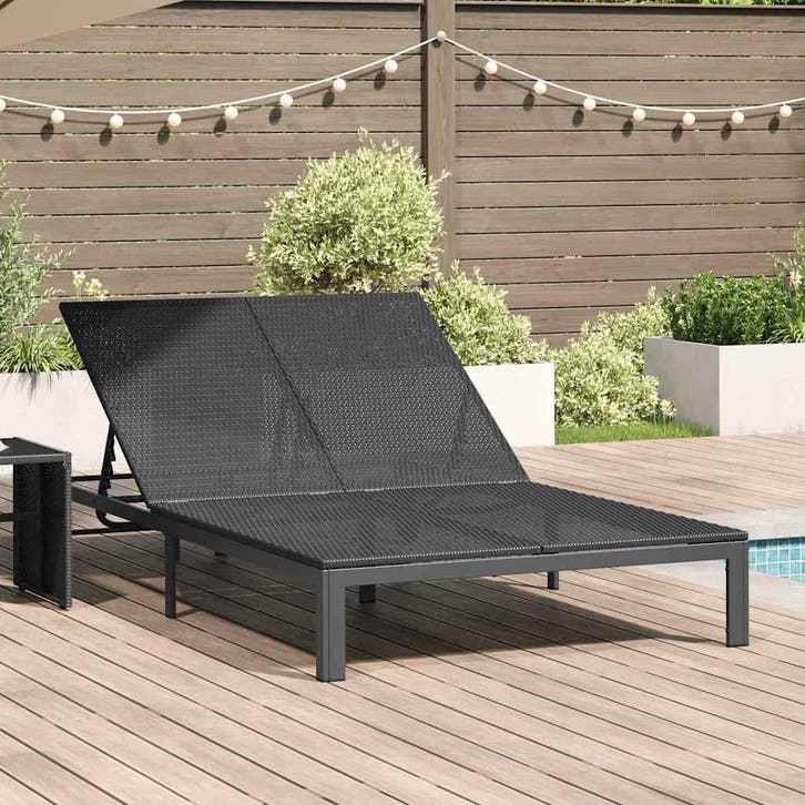 vidaXL Ligstoel poly rattan Zwart, Tuin en Terras, Ligbedden, Nieuw, Verzenden