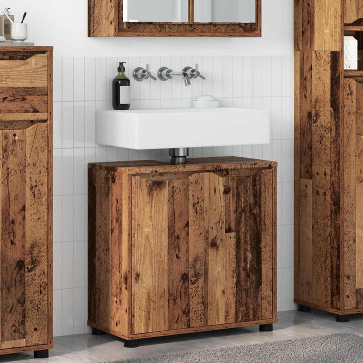 vidaXL Badkamer wastafelkast Oud Hout 60 x 30 x 60 cm, Maison & Meubles, Tables | Coiffeuses, Envoi